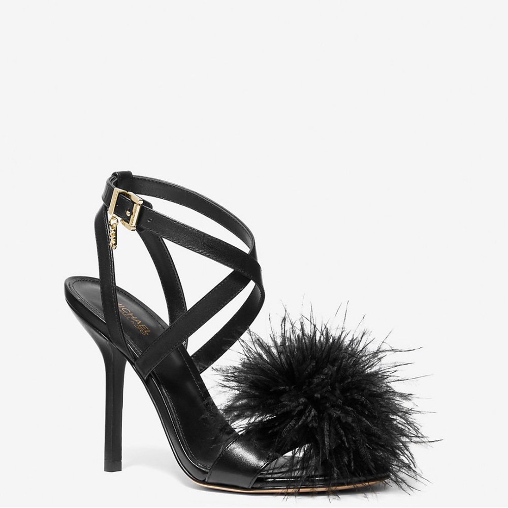 Michael Kors Whitby Feather Trim Leather Sandal